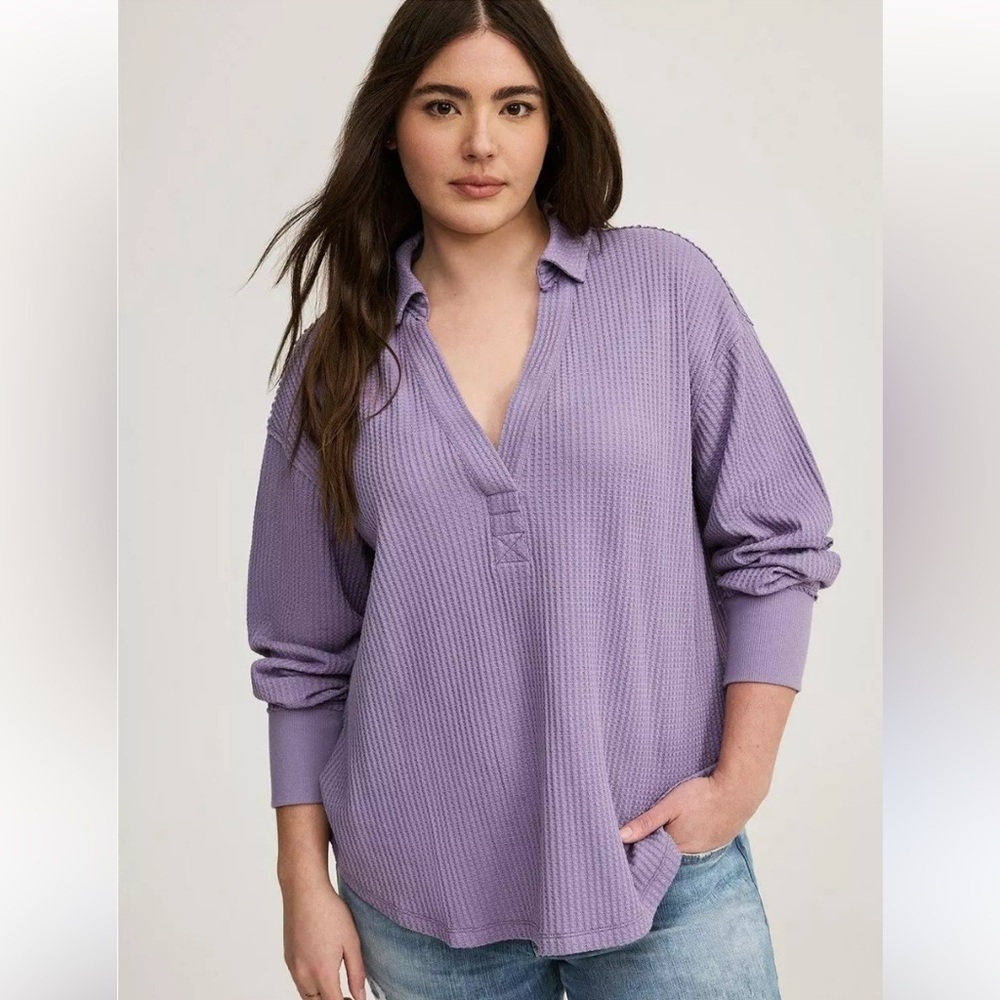 Torrid waffle knit collard light purple top v neck 1X
